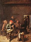 Drinking Canvas Paintings - Peasants Smoking and Drinking